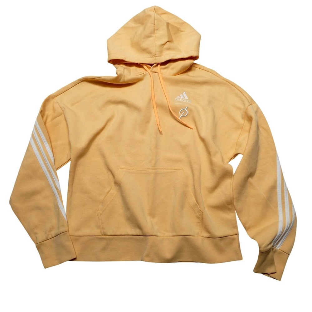 Adidas Hoodie Sweatshirt Mens Medium Yellow Peloton 3-Stripes Fleece Pullover